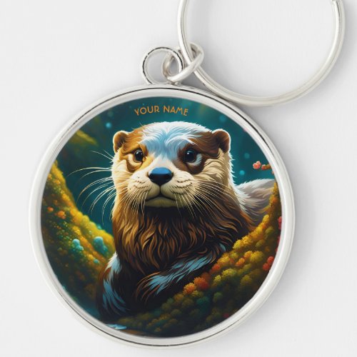 Fantasy Cute Vivid Majestic Otter Flowers Keychain