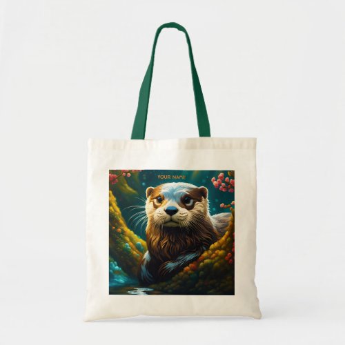 Fantasy Cute Vivid Majestic Otter Flowers Tote Bag