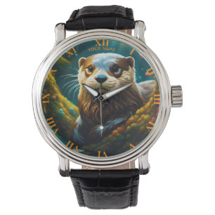 Fantasy Cute Vivid Majestic Otter Flowers Watch