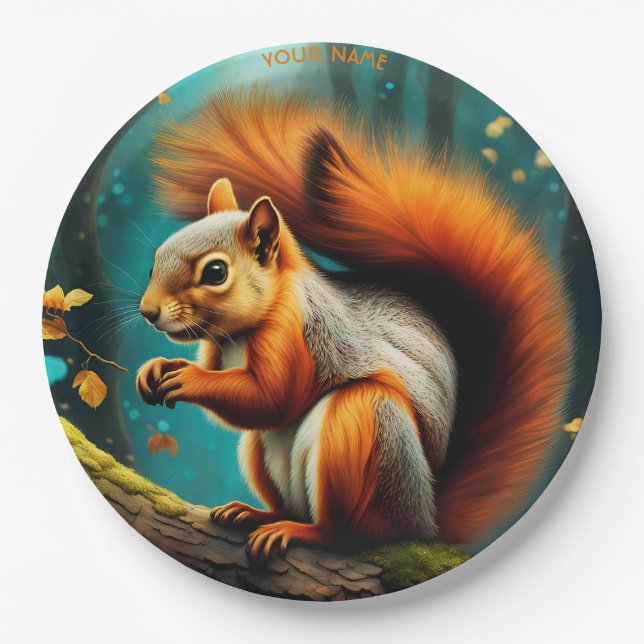 Fantasy Cute Vivid Majestic Red Squirrel Paper Plates (Front)