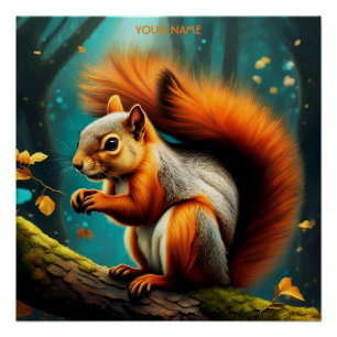 Fantasy Cute Vivid Majestic Red Squirrel Poster