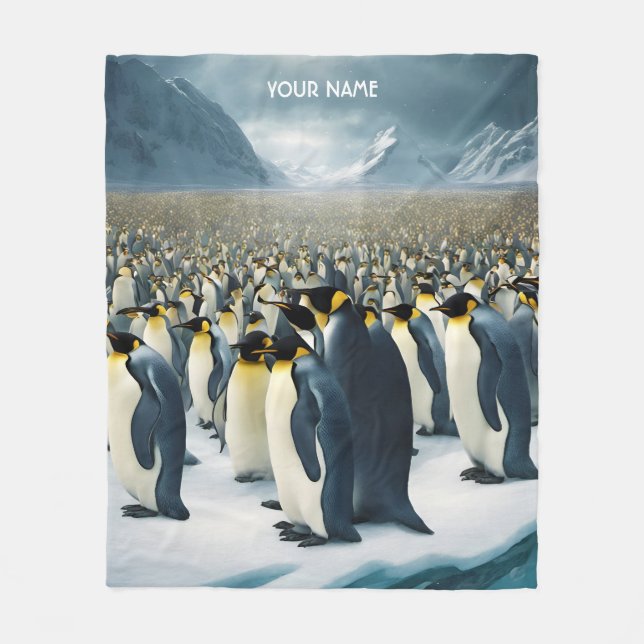 Fantasy Cute Vivid Many Emperor Penguins Fleece Blanket (Front)