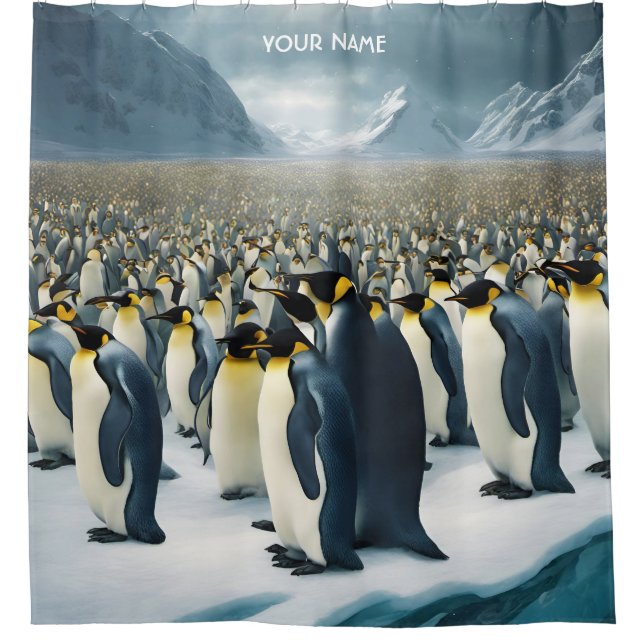 Fantasy Cute Vivid Many Emperor Penguins Shower Curtain (Front)