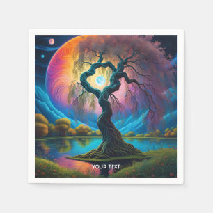 Fantasy Cute Vivid Moon Tree Lake Napkins