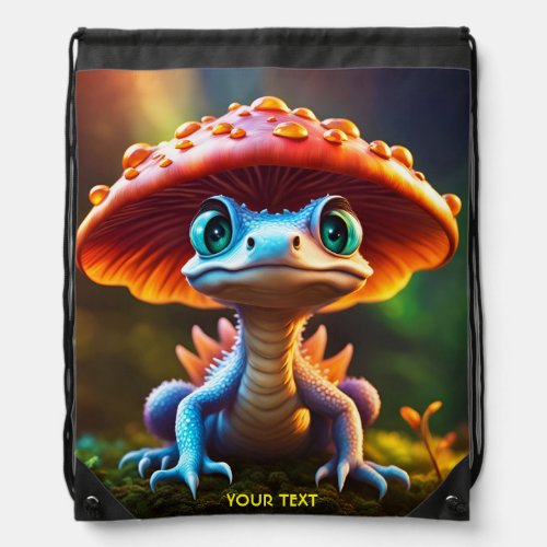 Fantasy Cute Vivid Mushroom Baby Dragon Drawstring Bag