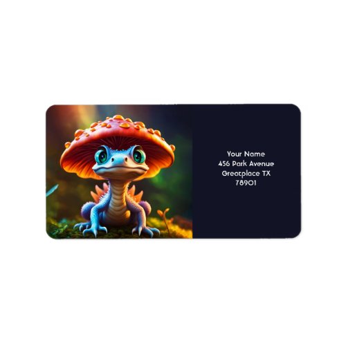 Fantasy Cute Vivid Mushroom Baby Dragon Label