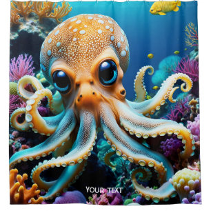 Fantasy Cute Vivid Octopus Sea Creatures Shower Curtain