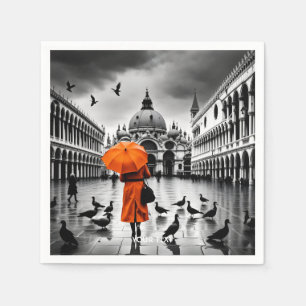 Fantasy Cute Vivid Orange Coat Venice Napkins
