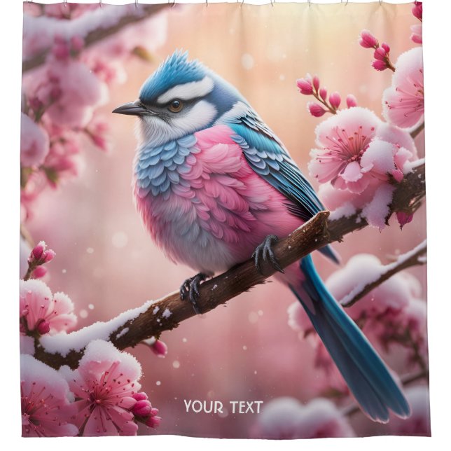 Fantasy Cute Vivid Pastel Bird Snow Shower Curtain (Front)
