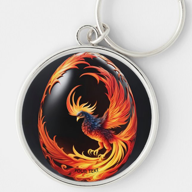 Fantasy Cute Vivid Phoenix Black Egg Keychain (Front)