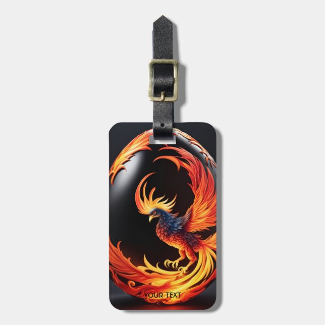 Fantasy Cute Vivid Phoenix Black Egg Luggage Tag (Front Vertical)