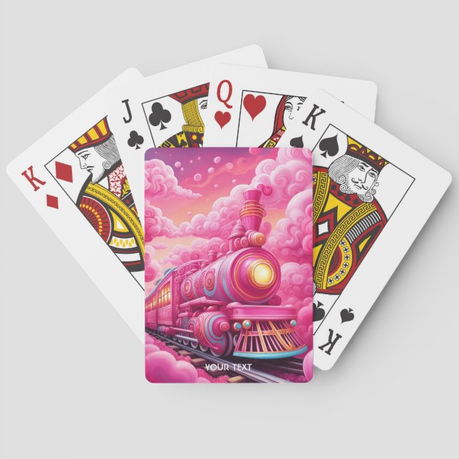 Fantasy Cute Vivid Pink Clouds Train Poker Cards (Back)