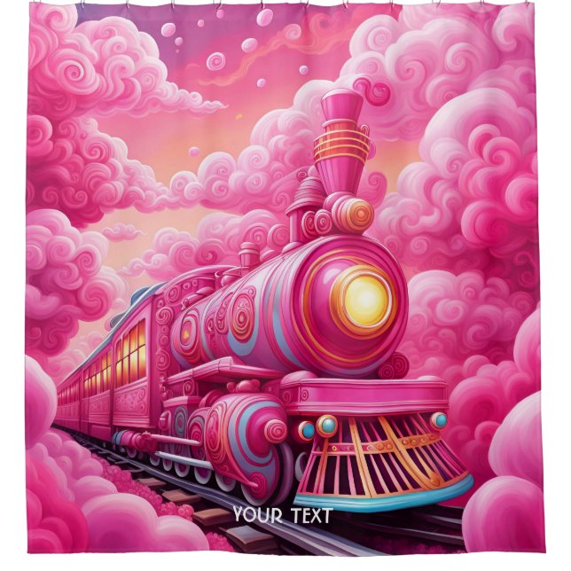 Fantasy Cute Vivid Pink Clouds Train Shower Curtain (Front)