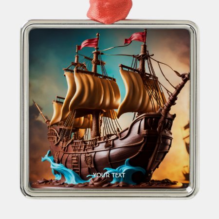 Fantasy Cute Vivid Pirate Ship Cake Metal Ornament