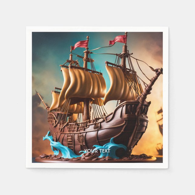Fantasy Cute Vivid Pirate Ship Cake Napkins (Front)