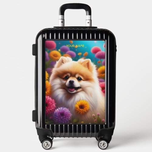 Fantasy Cute Vivid Pomeranian Baby Flowers Luggage