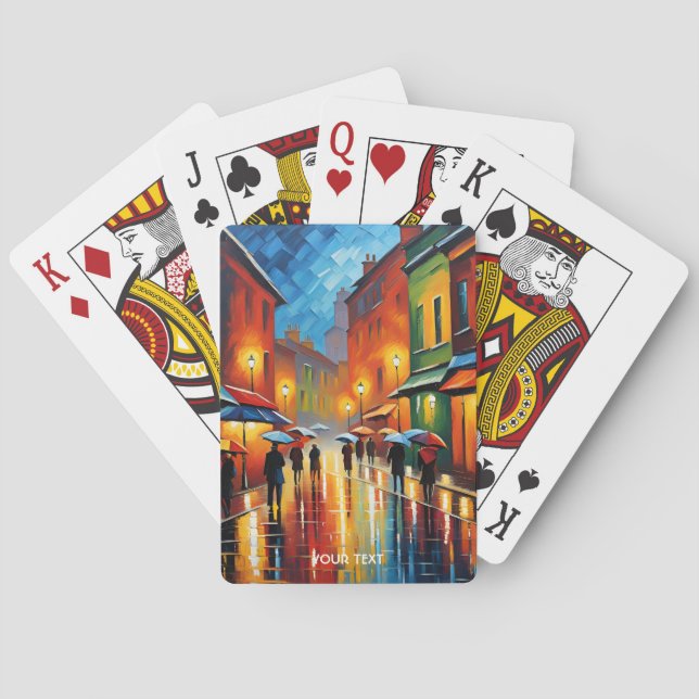 Fantasy Cute Vivid Rain Impressionism City Poker Cards (Back)