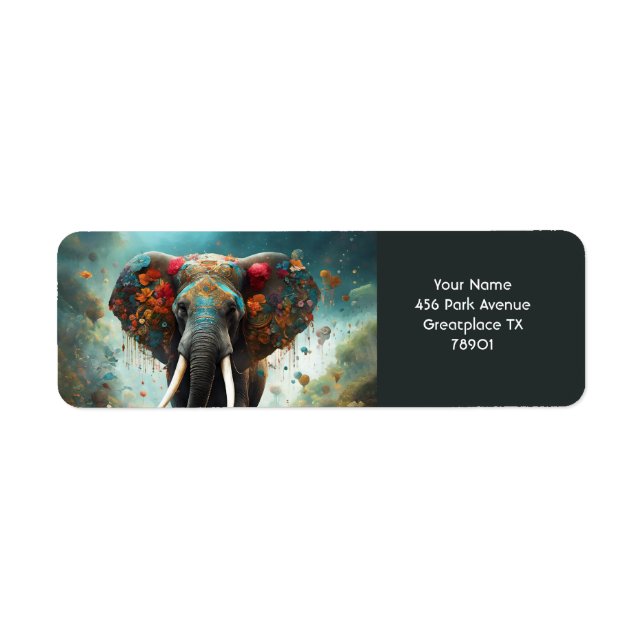 Fantasy Cute Vivid Romantic Elephant Portrait Label (Front)