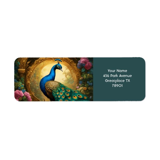 Fantasy Cute Vivid Romantic Peacock Portrait Label (Front)