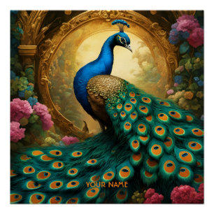 Fantasy Cute Vivid Romantic Peacock Portrait Poster
