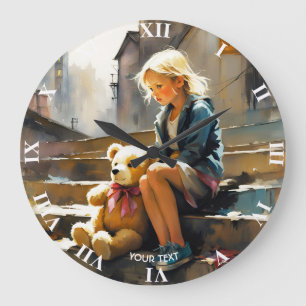 Fantasy Cute Vivid Sad Girl Bear Large Clock
