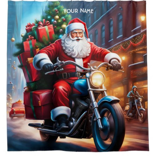 Fantasy Cute Vivid Santa Driving Bike Shower Curtain