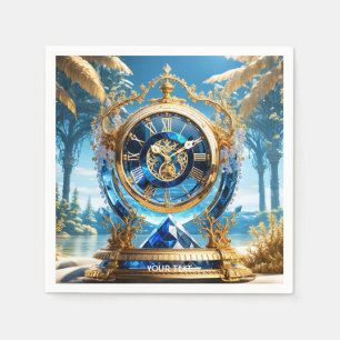 Fantasy Cute Vivid Sapphire Clock Sea Napkins