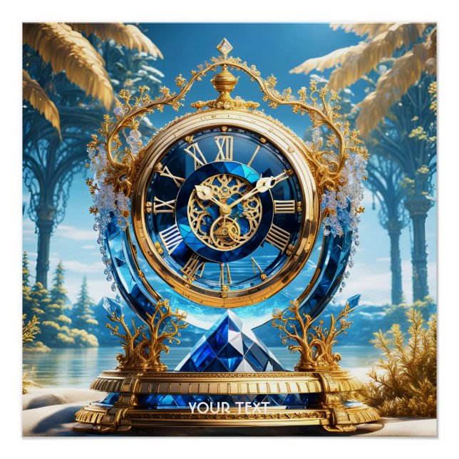 Fantasy Cute Vivid Sapphire Clock Sea Poster (Front)