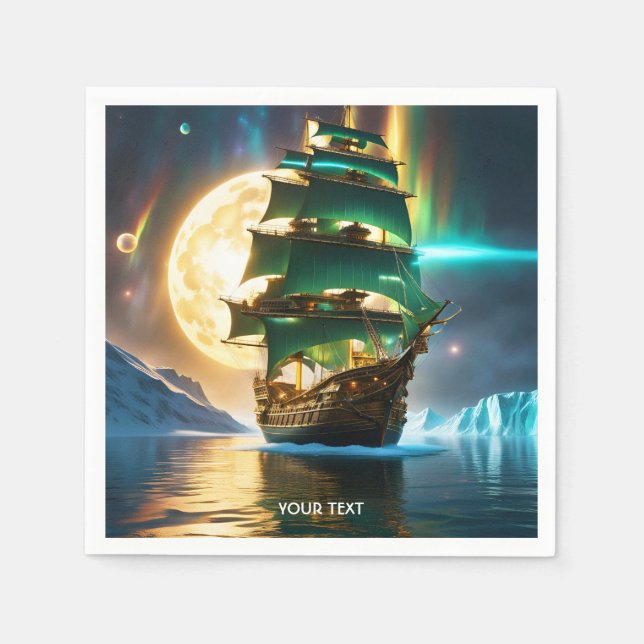 Fantasy Cute Vivid Sea Ship Moon Napkins (Front)