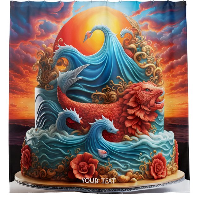 Fantasy Cute Vivid Sea Sunset Cake Shower Curtain (Front)