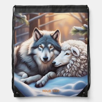 Fantasy Cute Vivid Sheep Wolf Winter Drawstring Bag by HumusInPita at Zazzle