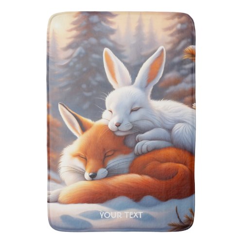 Fantasy Cute Vivid Sleeping Fox Hare Bath Mat