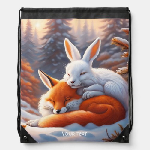 Fantasy Cute Vivid Sleeping Fox Hare Drawstring Bag