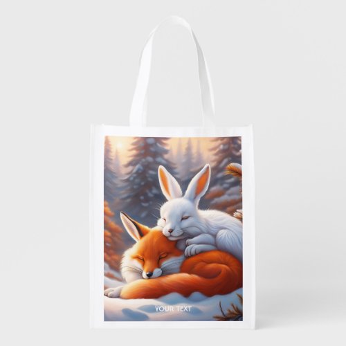 Fantasy Cute Vivid Sleeping Fox Hare Grocery Bag