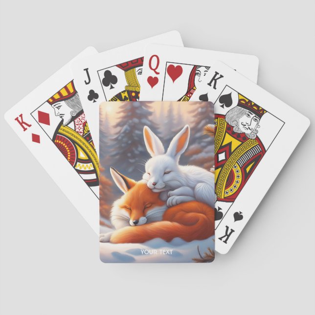 Fantasy Cute Vivid Sleeping Fox Hare Poker Cards (Back)