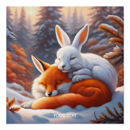 Fantasy Cute Vivid Sleeping Fox Hare Poster
