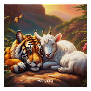Fantasy Cute Vivid Sleeping Tiger Goat Poster