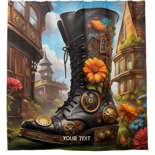 Fantasy Cute Vivid Steampunk Boot House. Perfect A Shower Curtain (Front)