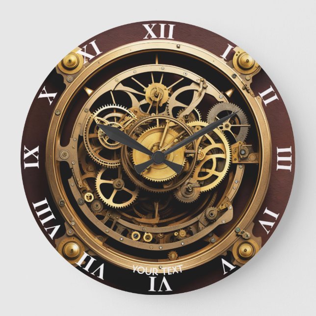 Fantasy Cute Vivid Steampunk Rusty Machine Large Clock (Front)