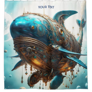 Fantasy Cute Vivid Steampunk Whale Sea Shower Curtain