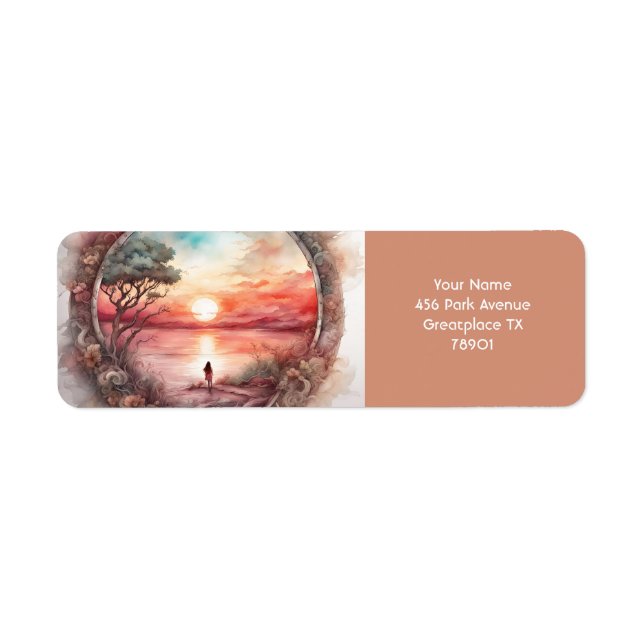 Fantasy Cute Vivid Sunset Watercolor Girl Label (Front)