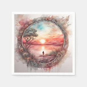 Fantasy Cute Vivid Sunset Watercolor Girl Napkins