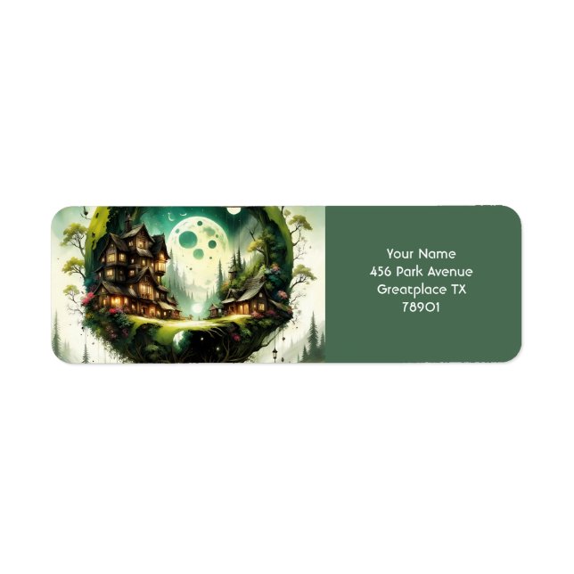 Fantasy Cute Vivid Tree House Moon Label (Front)