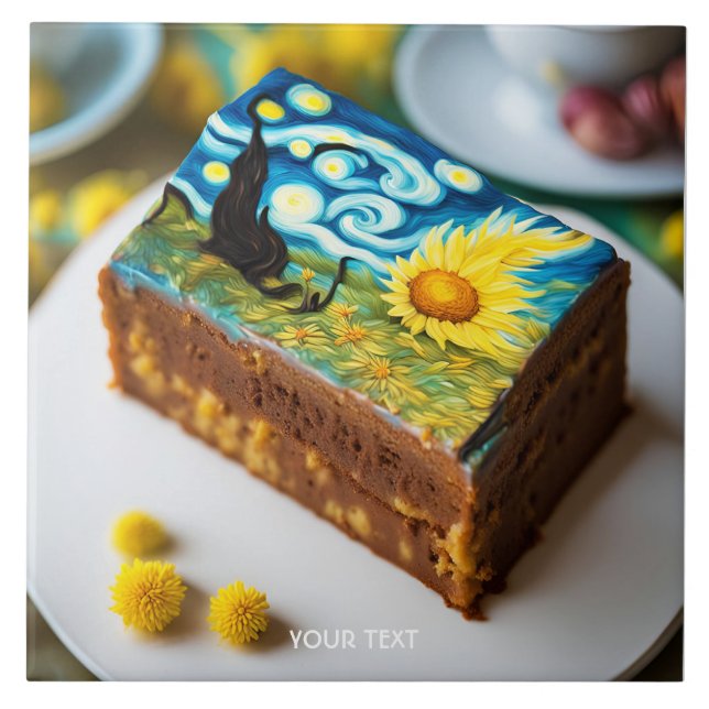Fantasy Cute Vivid Van Gogh Cake Ceramic Tile (Front)