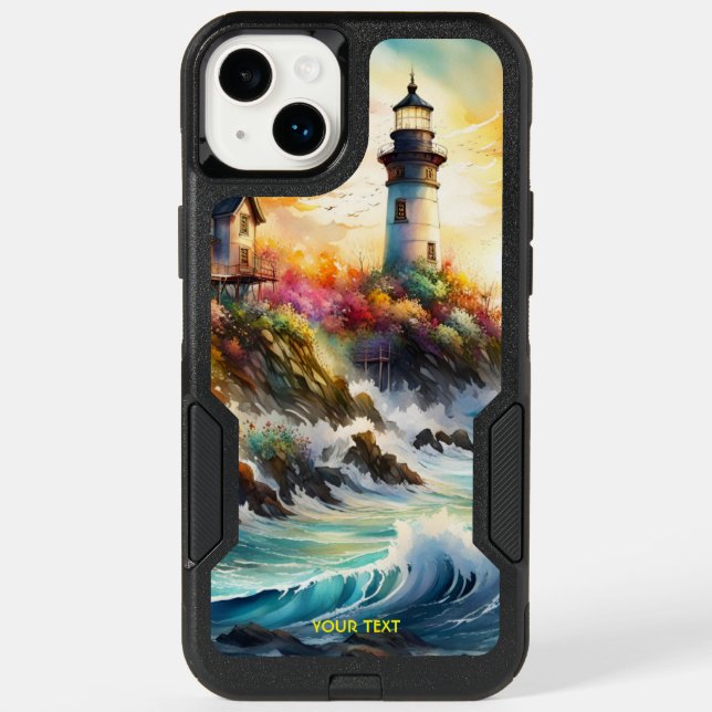 Fantasy Cute Vivid Watercolor Lighthouse Sunset Otterbox iPhone Case (Back)
