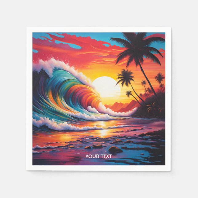 Fantasy Cute Vivid Waves Beach Sunset Napkins (Front)