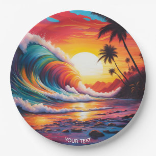 Fantasy Cute Vivid Waves Beach Sunset Paper Plates