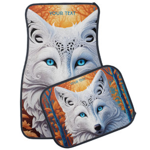 Fantasy Cute Vivid White Filigree Fox Car Floor Mat