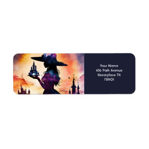 Fantasy Cute Vivid Witch Double Exposure Label