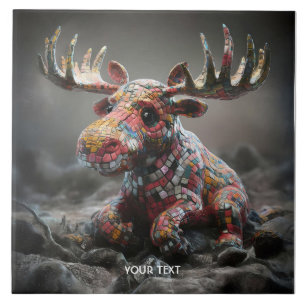 Fantasy Cute Wacky Mosaic Moose Ceramic Tile